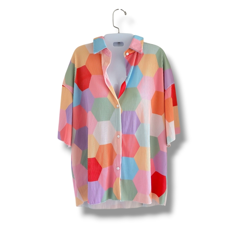 Love+Harmony | EUC Vibrant Multicolor Geo Print Oversized Button-Down Shirt